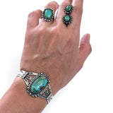 Vintage Old Fred Harvey Era Navajo Sterling Silver Cerrillos Set (B047)