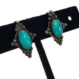 Old Vintage Turquoise Sterling Screw Back Earrings (E006)