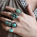 Sz 8.25 Vintage Sterling Silver &  Royston Turquoise Cluster Ring (A011)