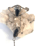 Navajo Sterling and Onyx Slave Bracelet, Ring Size 8.5