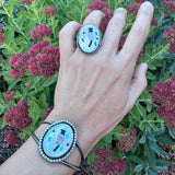 Vintage Zuni Native American Sterling Silver Mother of Pearl Cuff Bracelet, 26 Grams B039