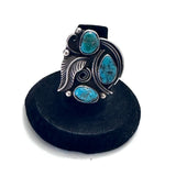 Vintage Navajo  Sterling Silver Turquoise Statement Ring, Signed MS, Size 6 (R150)