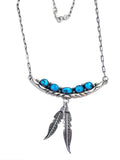 Vintage Sterling Silver Turquoise Feathers Necklace Southwestern (N022)