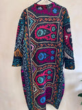 Uzbek Vintage Fully Embroidered Kimono Coat Size L/XL , Suzani Robe Dress