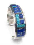 Vintage Native American Navajo Sterling Silver Turquoise Lapis Inlay Cuff Bracelet By Frank Chee