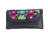 Leather Trifold Wallet, Embroidered Design Wallet With Check Book Slit