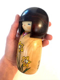 Usaburo Japanese Kokeshi Doll with Flowers