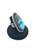 Big Handmade Sterling Silver & Turquoise Ring By Navajo Artist Chimney Butte