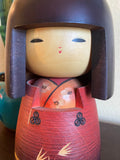 10" Vintage Japanese Kokeshi Doll, Hand-Carved Kimono Art