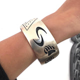 Vintage Sterling Silver Hopi Bear and Bear Paw Cuff Bracelet, 67 Grams