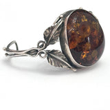 Vintage Sterling Silver Baltic Amber Leaves Design Cuff Bracelet