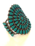 Vintage Native American Sterling Silver & Turquoise Cluster Bracelet Cuff Signed JJP B018