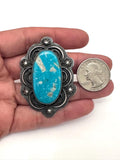 Sz 7.25  Huge Sterling Silver & Turquoise Ring By Navajo Artist Chimney Butte, 31 Grams