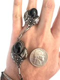 Vintage Navajo Sterling and Onyx Slave Bracelet, Ring Size 6.75  Signed Y