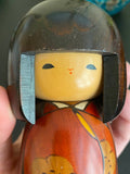 Japanese Kokeshi Wooden Doll, Flower Design Kimono