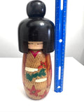 Handmade Japanese Kokeshi Wooden Doll, Burnt Wood Design, 9.5"