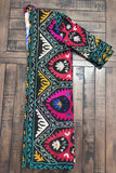 Uzbek Vintage Fully Embroidered Kimono Coat Size L/XL , Suzani Robe Dress
