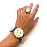 Vintage Zuni Sterling Silver Cuff Bracelet, Mother of Pearl Turquoise Inlay