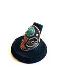 Size 8.5 Old Pawn Navajo 2 Stone Natural  Coral & Turquoise Sterling Men's Ring A031