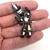 Vintage Zuni Kachina Ring, Multi-Stone Inlay Sterling Silver, Size 7.5