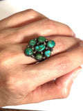 Sz 8.25 Vintage Sterling Silver &  Royston Turquoise Cluster Ring (A011)