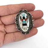 Vintage Sterling Silver Kachina Dancer Ring, Mother of Pearl Inlay, Size 7.25
