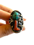 Size 8.5 Old Pawn Navajo 2 Stone Natural  Coral & Turquoise Sterling Men's Ring A031