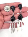 Vintage Nakai Navajo Long Statement Sterling Silver & Onyx Earrings