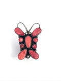 Vintage Native American Sterling Silver Red Spiny Oyster Butterfly Ring Signed