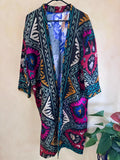 Uzbek Vintage Fully Embroidered Kimono Coat Size L/XL , Suzani Robe Dress