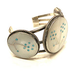 Vintage Zuni Sterling Silver Cuff Bracelet, Mother of Pearl Turquoise Inlay