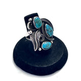 Vintage Navajo  Sterling Silver Turquoise Statement Ring, Signed MS, Size 6 (R150)