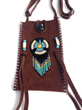 Small Handmade Medicine Leather Bag with Seed Bead Work
