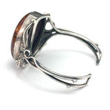 Vintage Sterling Silver Baltic Amber Leaves Design Cuff Bracelet