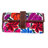 Guatemalan Leather Trifold Wallet, Embroidered Mayan Design Wallet With Check Book Slit