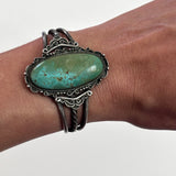 Vintage Native American Sterling Silver & Turquoise Cuff Bracelet Circa 1930s / 1940s (B002)