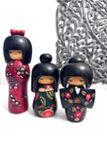 Vintage Japanese Kokeshi Doll, Red Kimono, Handmade Wooden Girl (8'')
