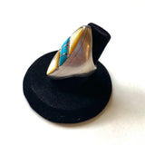 Vintage Native American Sterling Silver Turquoise Mother of Pearl Inlay Ring, Size 7