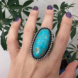Sz 8.75 Sterling Silver & Nevada Turquoise Ring By Navajo Artist Chimney Butte