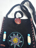 Small Handmade Medicine Leather Bag with Seed Bead Work