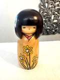 Usaburo Japanese Kokeshi Doll with Flowers