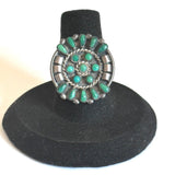 Sz 7 Vintage Native American Sterling Silver & Turquoise Cluster Ring (A010)
