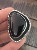 Large Tom Coriz Santo Domingo Black Onyx & Sterling Silver Ring SZ 8 3/4
