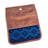 Guatemalan Leather Trifold Wallet, Embroidered Mayan Design Wallet With Check Book Slit