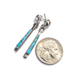 VTG Sterling Silver Turquoise Inlay Dangle Post Earrings (E010)