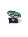 Sz 9 Vintage Navajo Sterling Silver and Green Turquoise Ring. Big and Bold