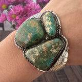 Vintage Native American Sterling Silver & Royston Turquoise Cuff Bracelet (B027)