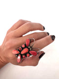 Vintage Native American Sterling Silver Red Spiny Oyster Butterfly Ring Signed