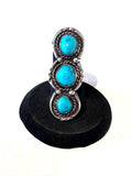 Sz 6, Vintage Navajo Southwestern Sterling Silver & Turquoise 3 Stone Ring (A009)