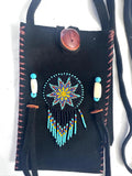 Small Handmade Medicine Leather Bag with Seed Bead Work